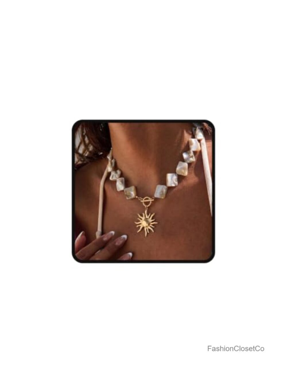Chunky Shell Sun Pendant Necklace Toggle Clasp Boho Beach Statement